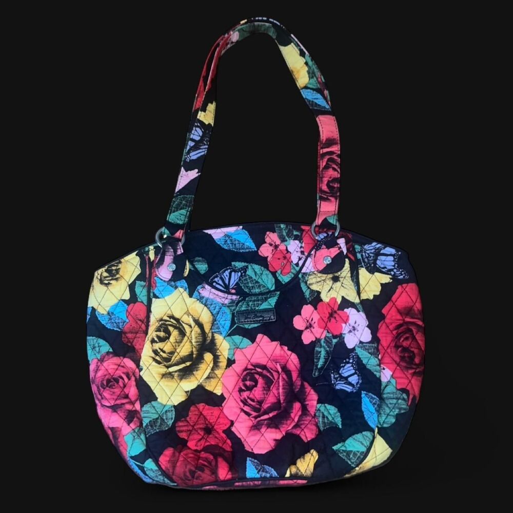 Vera Bradley Women's Quilted Black Roses Floral "Glenna" Purse Shoulder Bag NWT